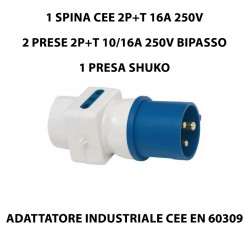 Adattatore Spina Industriale CEE 16A Presa Schuko + Bipasso 10/16A 250V AP83854