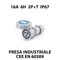 Presa Industriale CEE 3 Poli 16A 6H 220-250V 2P+T IP67 AP30532