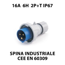 Spina Industriale CEE 3 Poli 16A 6H 220-250V 2P+T IP67 AP30506