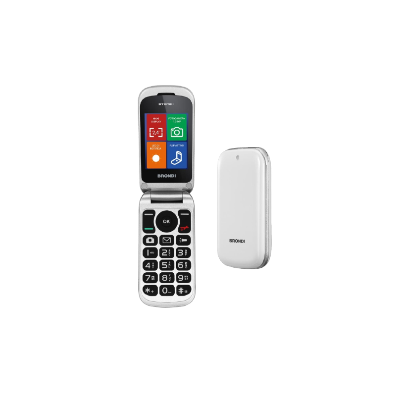 ⭐CELLULARE BRONDI STONE+ 2.4" DUAL SIM WHITE ITALIA SENIOR PHONE