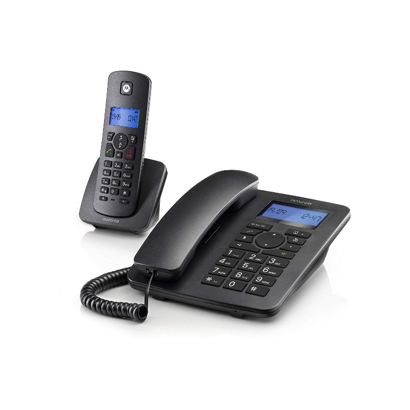 ⭐MOTOROLA C4201 COMBO TELEFONO FISSO E CORDLESS NERO TELEFONO DA TAVOLO