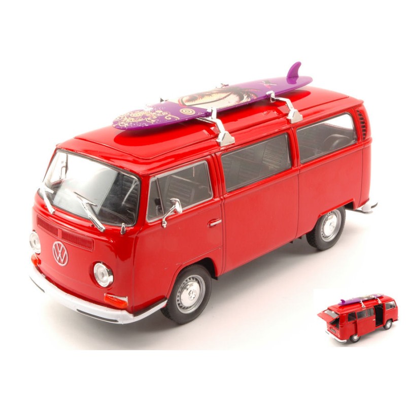 WELLY VW T2 BUS W/SURFBOARD 1972 RED 1:24 MODELLINO AUTO STRADALI WELLY SCALA 1: