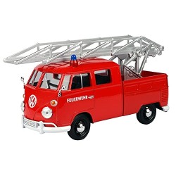 MOTORMAX VW TYPE 2 (T1) 1965 FIRE TRUCK WITH AERIAL LADDER RED 1:24 MODELLINO MO