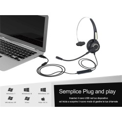 Cuffia Monoaurale Con USB Microfono Auricolare Professionale Per PC Note VH500S