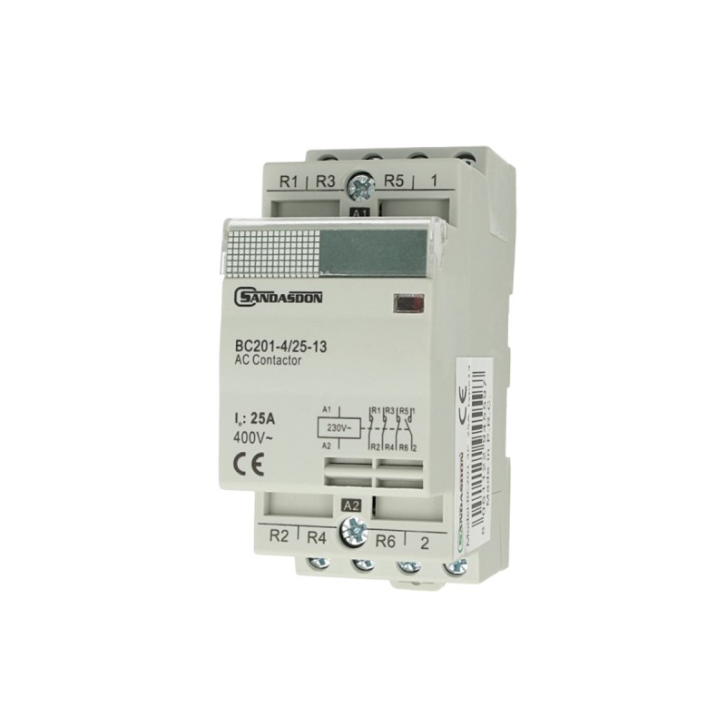 SANDASDON Contattore Modulare 4P 25A 400V 1 Contatto Aperto NO SD-BC201-4/25-13